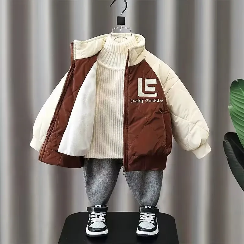 Winter Kids Plush Coat Children's Cotton Thicken Jacket Down Parkas For Girls Boys Cute Cartoon Baby Snow Wear