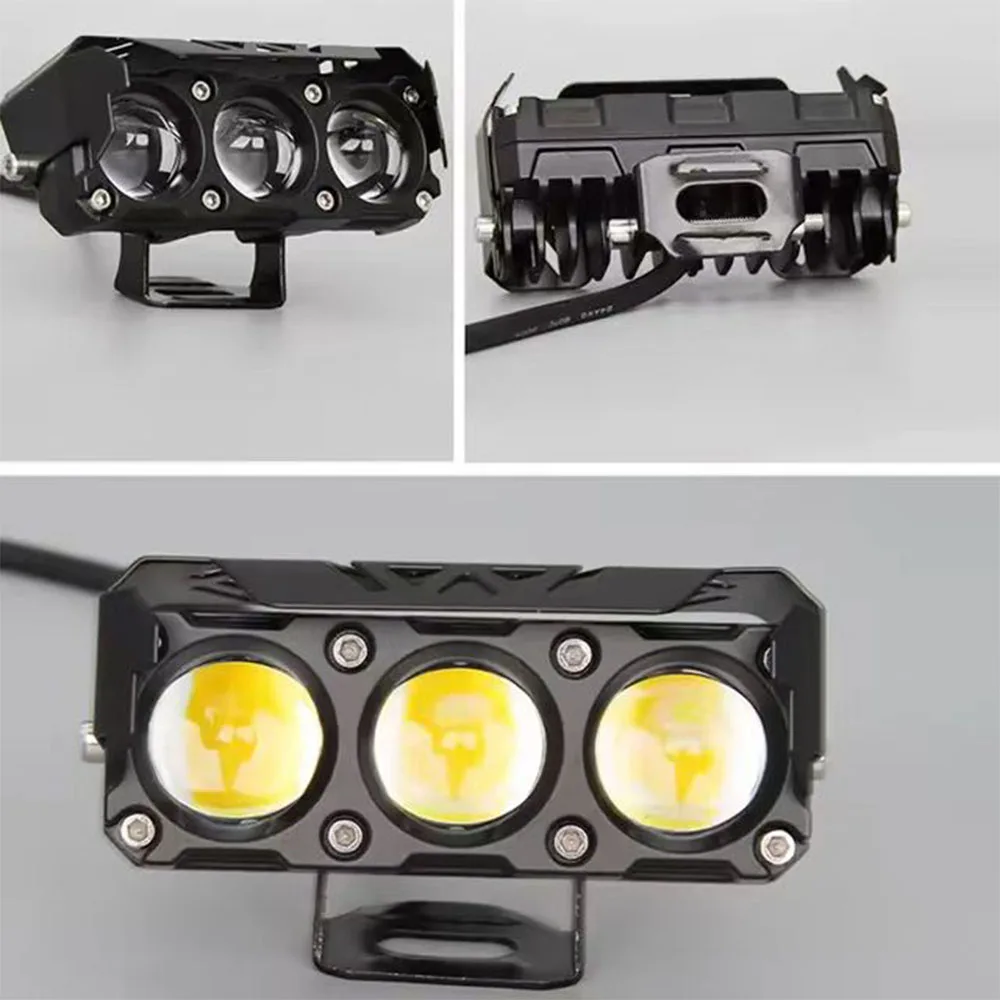 Motorcycle LED Lights Three eye light motorcycle LED spotlight dual color yellow and white high and low beam lights suitable for cars trucks 12V -