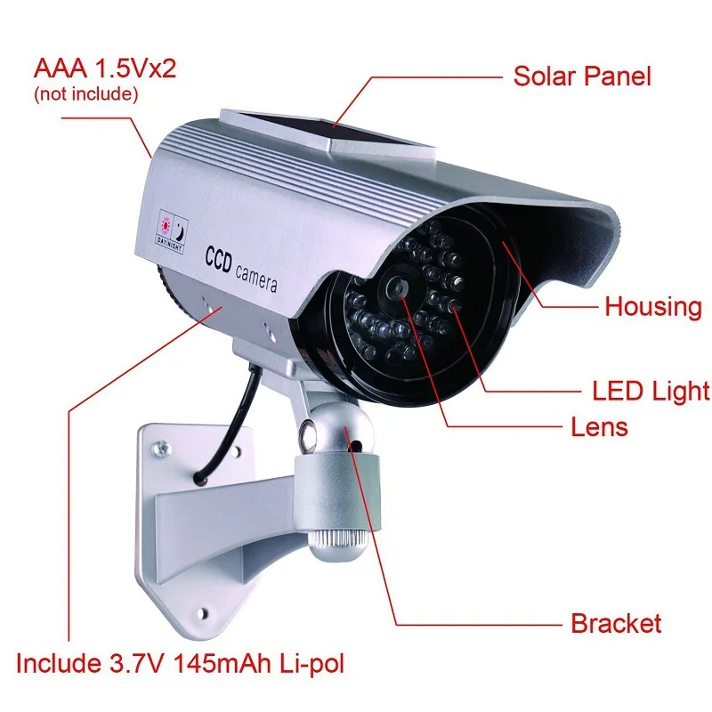 Fake Solar Camera Outdoor CCTV Surveillance Simulation Dummy Camera Home Security Protection Bullet With Flashing LED Light