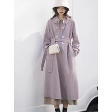 

Purple Woolen Coat Women Double Breasted Korean Fashion Woolen Coat Women Spring Autumn Elegant Thicken Warm Jackets Female 2875
