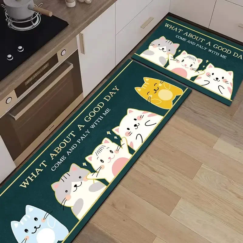 Kitchen Floor Mat Pvc Waterproof Carpet Cartoon Home Decoration Anti-Slip Leather Washable Long Rug Alfombra De Cocina 주방 카펫 3