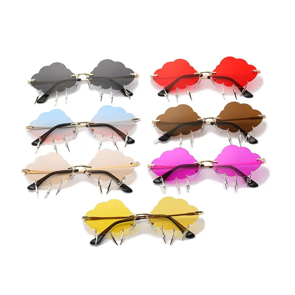 

Clouds Lightning Sunglasses for Women Retro Colorful Rimless Sunglasses 90s Sun Glasses Funny Disco Party Disco Rimless Glasses