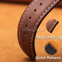 Bracelet en cuir de veau véritable pour bracelet de montre Omega Business pour Seiko 14/16/18/20/22/24mm boucle papillon couture bracelet marron 5