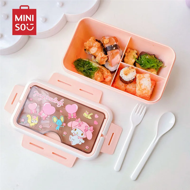 

Ланч-бокс Sanrio с аниме «Hello Kitty», портативная коробка для завтрака с милой фигуркой Kuromi Melody Kawaii, дорожный двухслойный набор, подарок для студентов и детей на день рождения