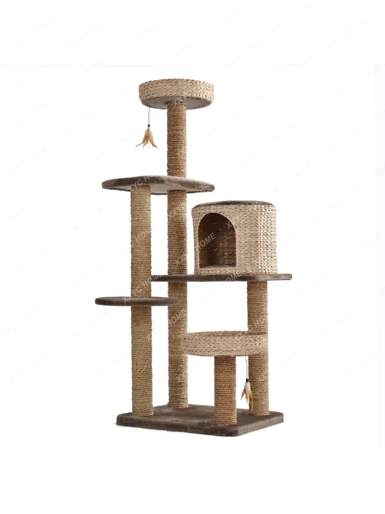 Kerry Rattan Cat Climbing FrameJumping Platform Cat Nest Luxury Tree Large Banana Leaf Woven Scratch Board Cattail