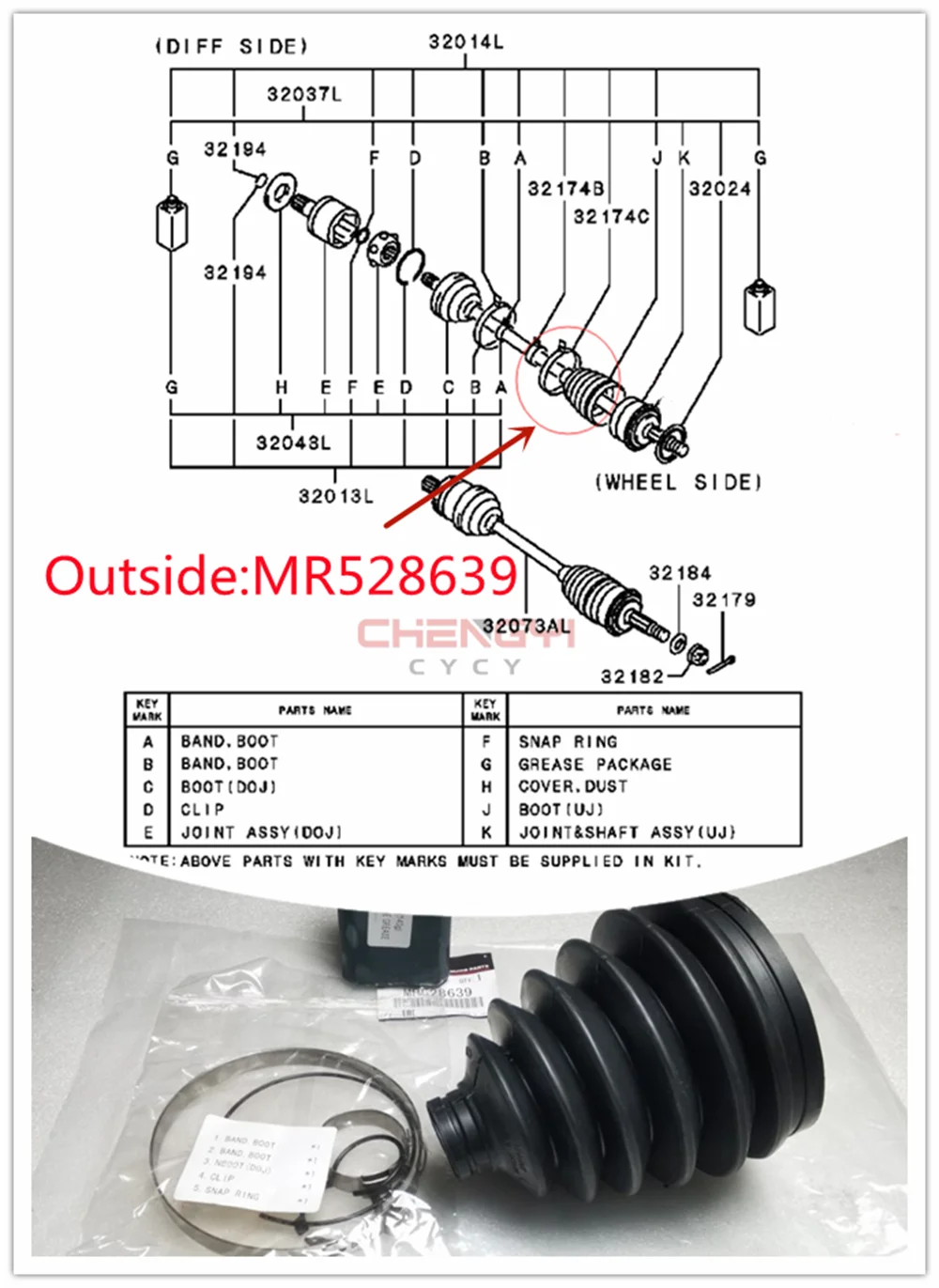 Pajero Montero Sport V31 V33W V43W V63W V73W V75W V78W MR 용 프론트 액슬 샤프트 볼 케이지 더스트 부츠 용 수리 키트 528639   MR 528709