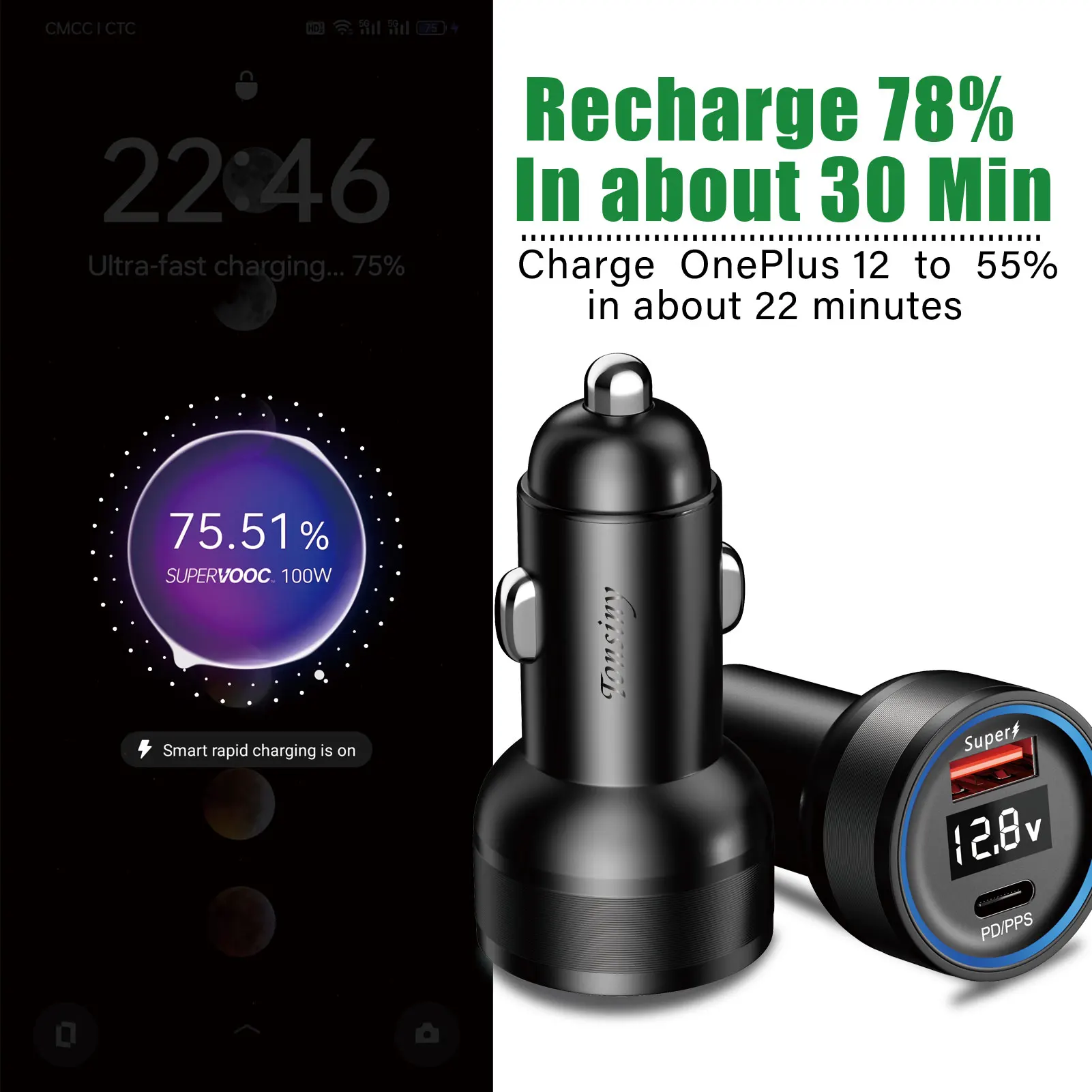 Phone charger car charger phone charger adapter car phone charger For oppo car charger supervooc 100W SuperVooc car charger for Realme GT 6 12v usb for oneplus 12 10T auto warp