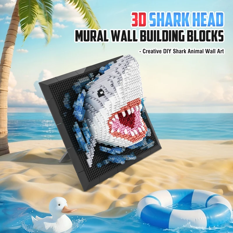 3D Shark Building Set Animal Head Design Wall Hanging Art Decor DIY Assemble Bricks Set Educational Puzzle Toy for Kids Gift