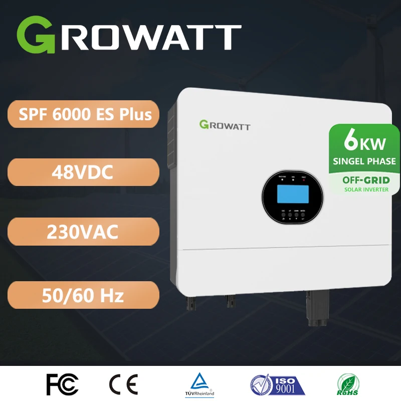 Growatt 6KW Off Grid อินเวอร์เตอร์ SPF 6000 ES Plus Pure Sine Wave พร้อม WiFi Single Phase 48VDC 230VAC Hybrid อินเวอร์เตอร์ 1
