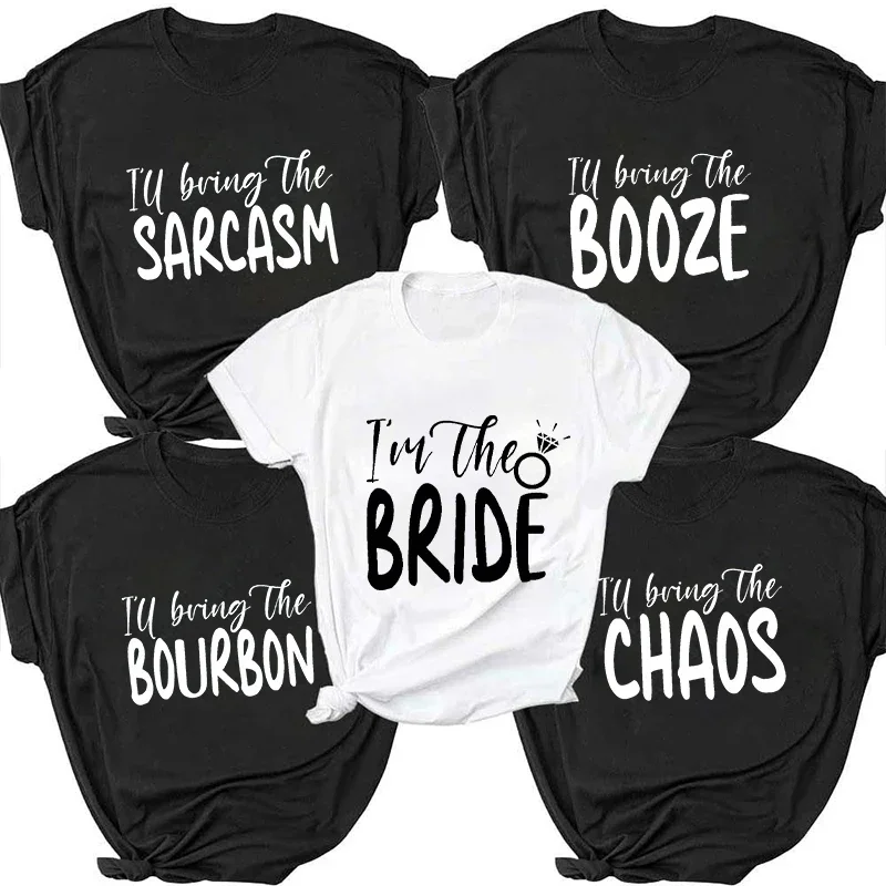 

Women Bachelor Bachelorette Hen Bridal Wedding Party Tops Black White Tees Friends Single Farewell Tshirt Team Bride T-Shirt