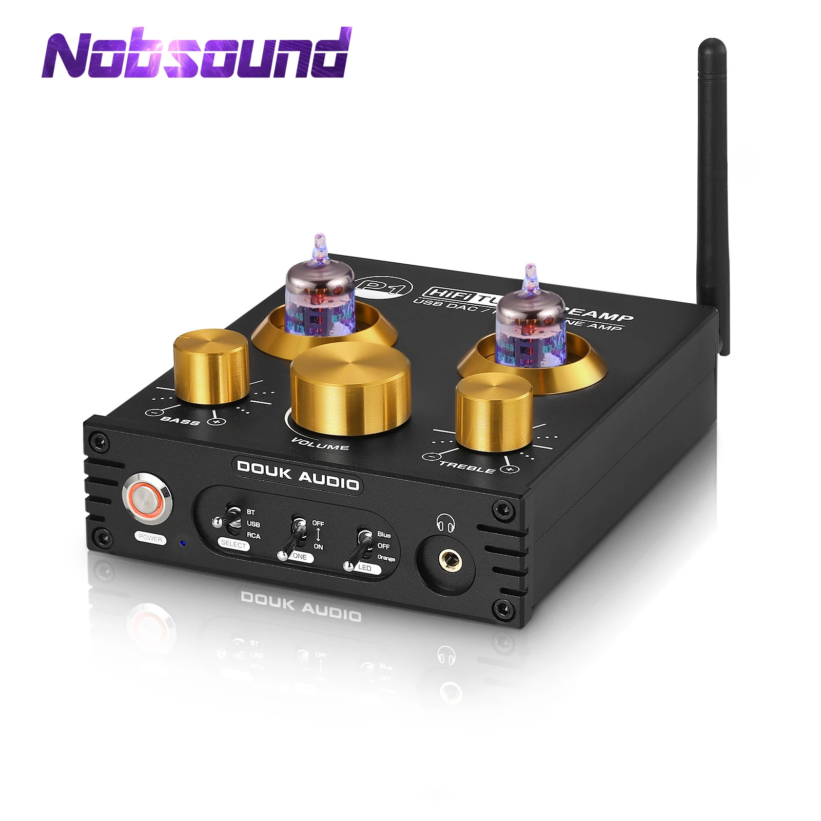 instrument amplifier Nobsound HiFi Bluetooth 5.0 JAN 5654 Valve Tube Preamp Bass Preamplifier Stereo Audio Headphone Amplifier USB DAC APTX stereo amplifier