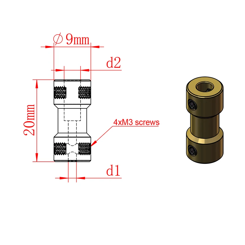 GKTOOLS D9L20 2mm/2.3mm/3mm/3.17mm/4mm/5mm/6mm Brass Flexible Motor Shaft Coupling Coupler Motor Transmission Connector