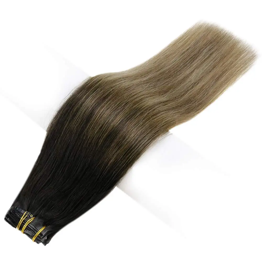 Full Shine Hair Extensions Clip in Human Hair 8pcs 120g Silky Straight Brazilian Clip in Extensions Remy Pu Weft hair extensions