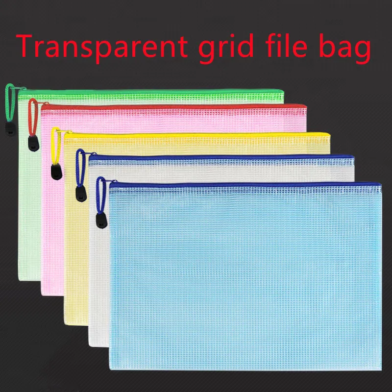 

A3/a4/a5/a6/b4/b5 Plastic Zipper File Bags Transparent Grid Student Test Paper File Bags Portable Information Bag Office Workers
