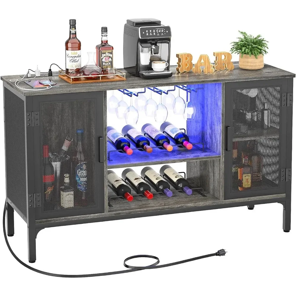 Farmhouse Bar Cabinet With Removable Wine Rack Wine Cabinet With LED Lights and Power Sockets Free Shipping Liquor Display Shelf images - 6