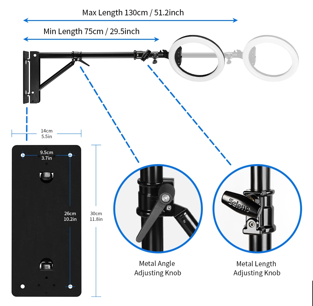 Description Picture 6 of itemSelens New Wall Bracket Camera Mount tripod Base Adjustable Arm Photo Studio Kits Photography Accessory For Softbox Ring Light