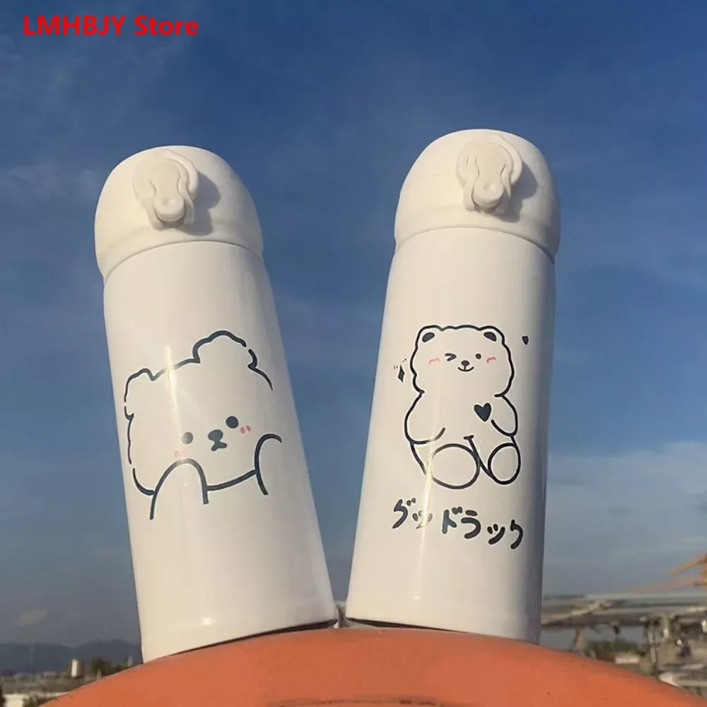 

Чашка для воды с маленьким медведем, Милая Красивая изоляционная чашка из нержавеющей стали для девушек, вместительная портативная чашка для воды с защитой от падения