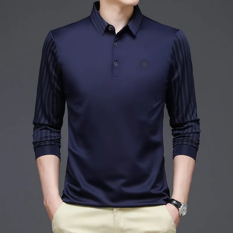 

New Men's Polo Shirt Korean Autumn Fashion Casual Loose Long-Sleeved T-shirt Middle-Aged Business Men's Top T-shirt