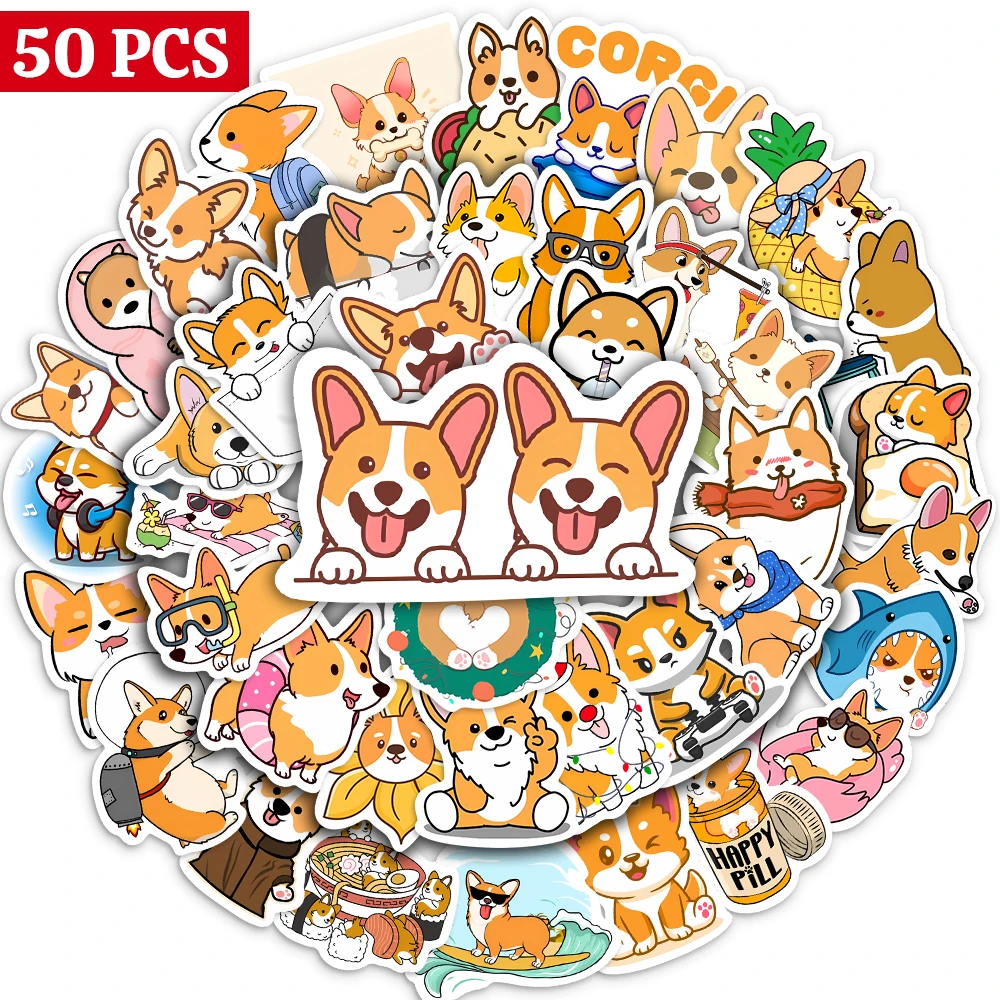 Cute Kawaii Corgi Pet Dog Decorative Washi Stickers Scrapbooking Label Diary Stationery Album Computer Refrigerator Skateboard handbook stickers