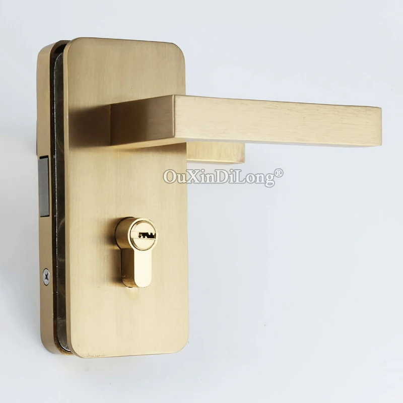 

Brand New 1PCS Zinc Alloy Single Glass Door Handle Lock Glass Partition Door Locks with 3 Keys for 10-12mm Glass Brushed Gold