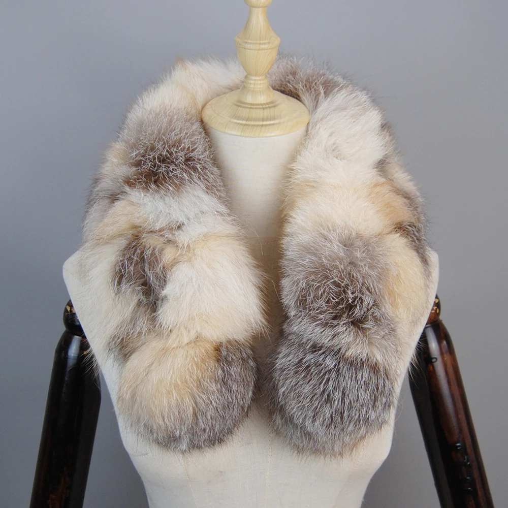 2025 Winter New Arrival Knitted Women Real Fox Fur Scarf Fluffy Warm Winter Natural Fur Scarves Female Fashion Short Neck Warmer 3