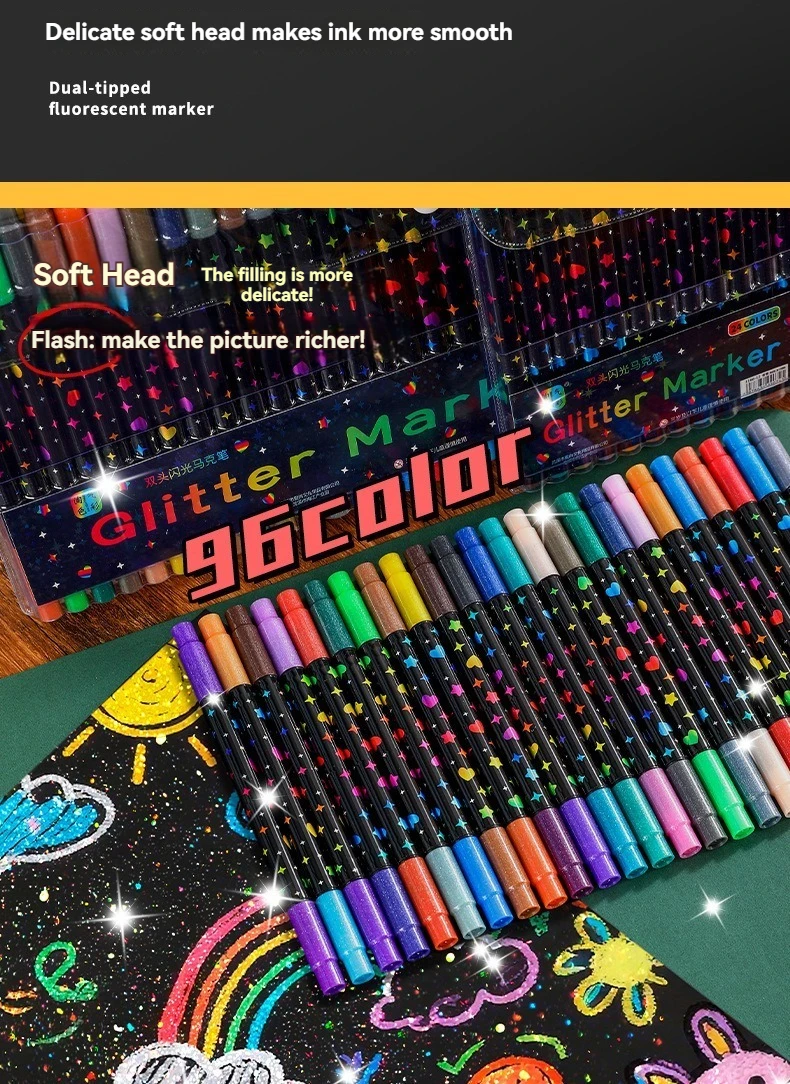 24/48/72/96 Farben Dual Brush Tip Glitter Art Marker Metallic Paint Marker Stifte DIY Handwerk Geburtstagskarten, Herstellung von Poster, Album – Detail 2