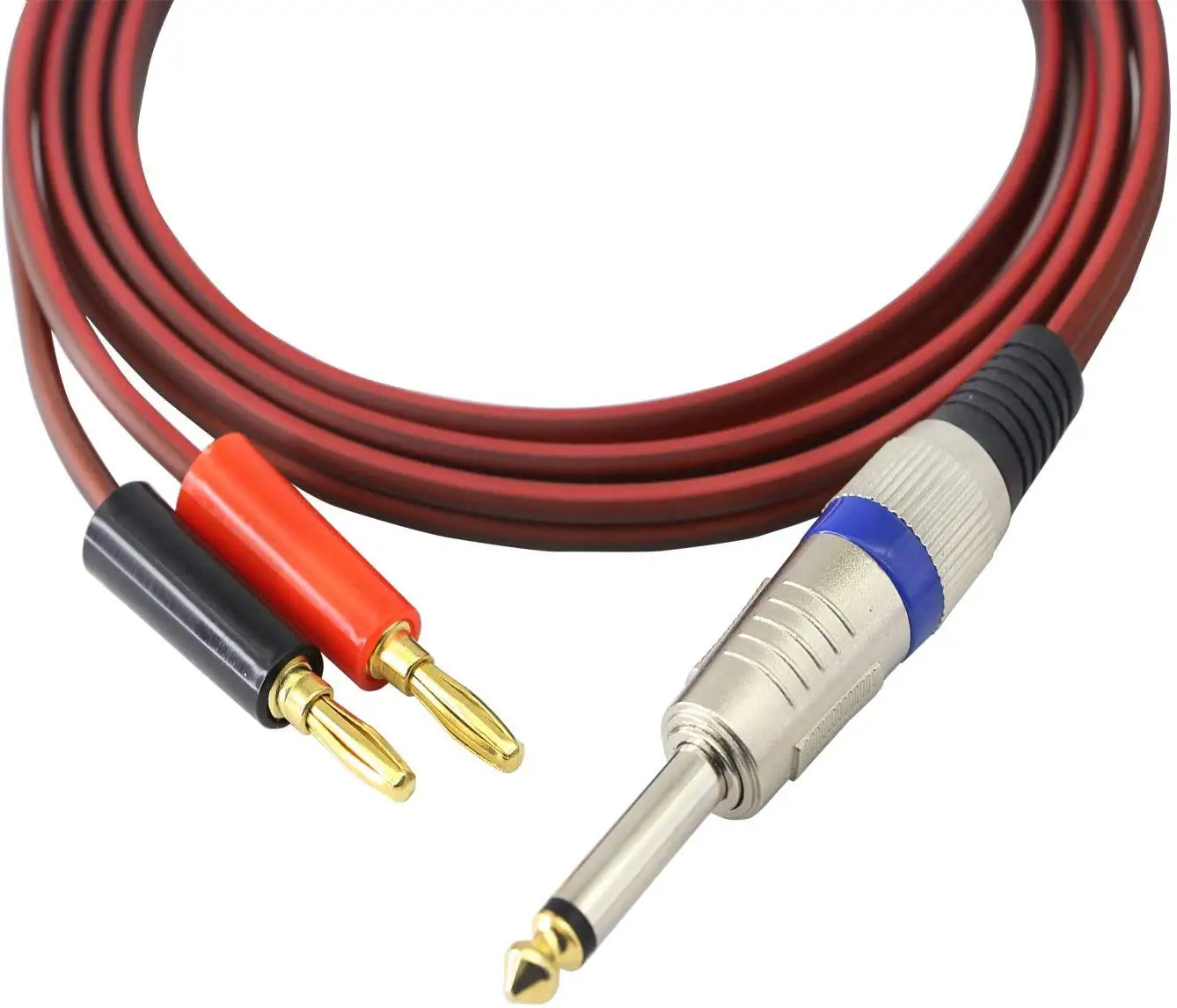 1.5m Long 6.35mm TS to Banana Plug Speaker Audio Cable 1/4 TS Speaker Wire Cord to Dual 4mm Banana Plugs Audio Cable OFC HiFi haldane pair hifi single crystal silver signal line carbon fiber banana plug loudspeaker cable amplifier speaker audio cable