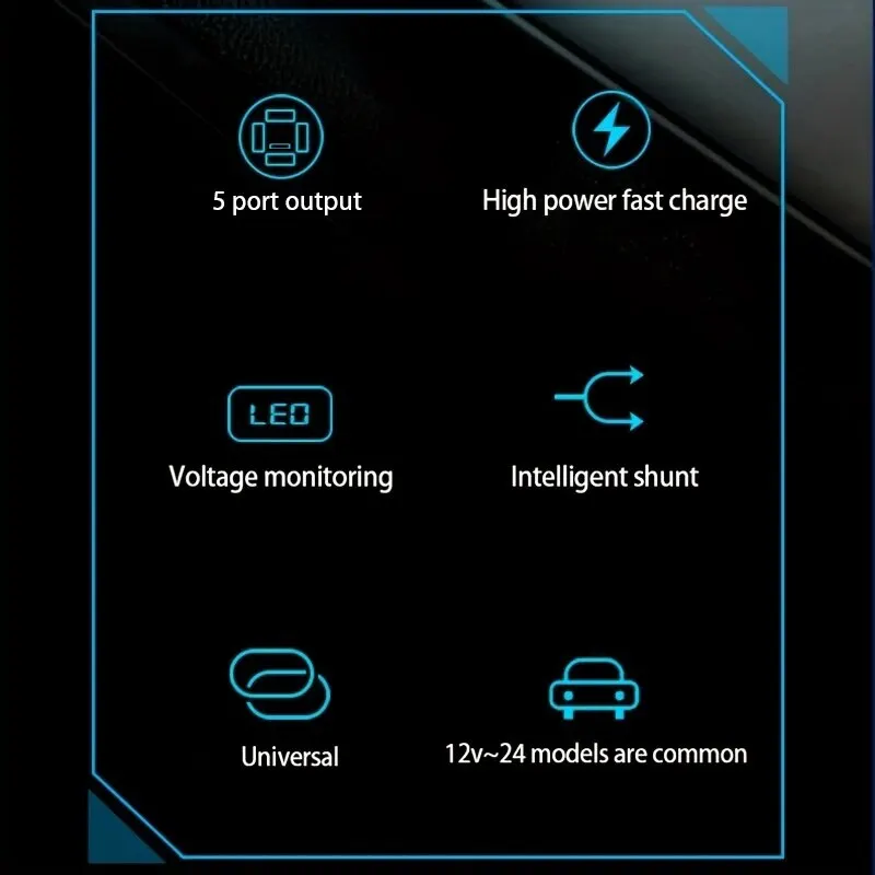Car Charger PD66W QC3.0 Fast Charge One to Four Car Cigarette Lighter Plug 5 Port Charger Flash Charge Digital Display
