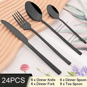 24 pezzi Set di stoviglie nere coltello forchetta cucchiaio da caffè Set di posate posate in acciaio inossidabile posate da cucina occidentale posate da tavola 1