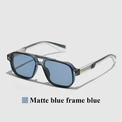 Vintage Transparent Frame Unisex Sunglasses with UV400 Protection - Luxury Designer Style (Matte blue)