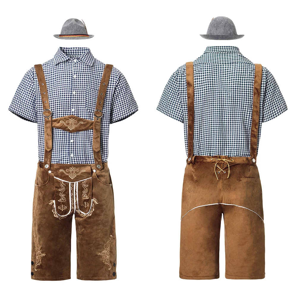 Lederhosen Oktoberfest Costume Bavarois Lederhosen Homme - Oktoberfest - Broderies - Taille S à XL - Marron Salopette Homme