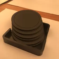 Elegant Black Round Silicone Coaster Set - 7-Piece Non-Slip Drink Mats with Holder for Home and Office Decor (9x9x0.3cm black)