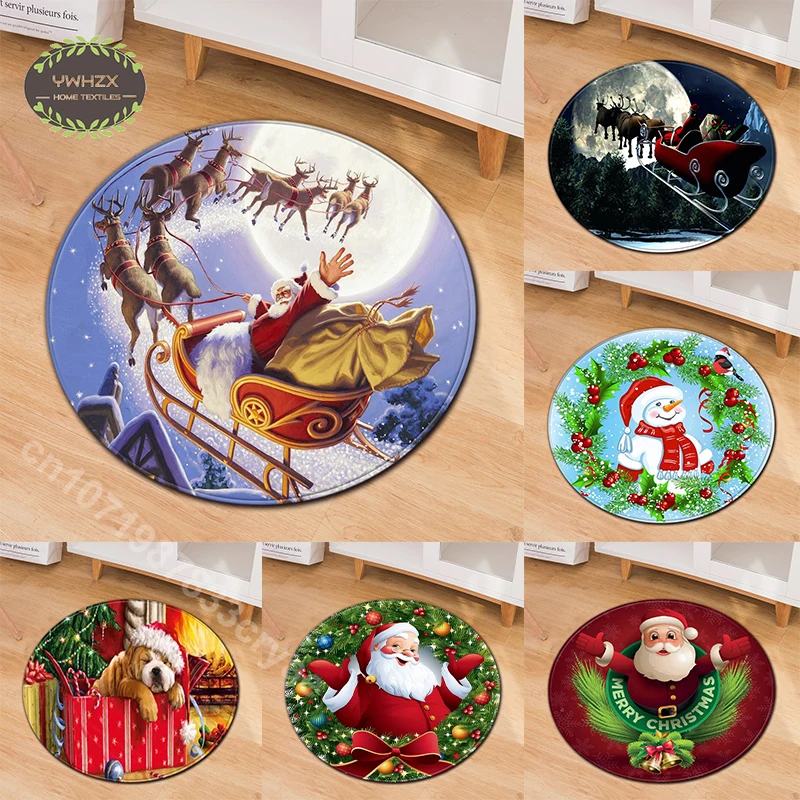 

Christmas Santa Print Carpet Funny Festival Rug Door Decorative Round Balcony Floor Mat Bathroom Home Decor Kitchen Non-slip Mat