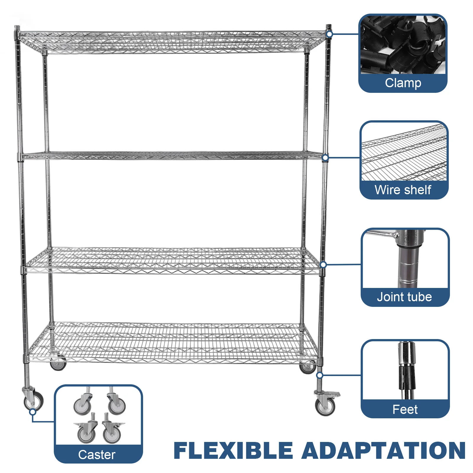 5Tier Heavy Duty Metal Shelves Storage Shelving with Wheels Commercial Shelving Unit Garage Rack Pantry Shelves Kitchen Shelving