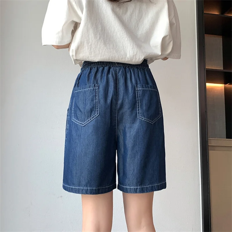 Wide Leg Jeans Shorts Summer Lyocell Straight Shorts for Women High Waist Casual Thin Female Pants Plus Size Loose Bottoms