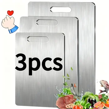 3-Piece Premium Stainless Steel Cutting Board Set Durable Easy-Clean Space-Saving Rustproof BPA-Free 1
