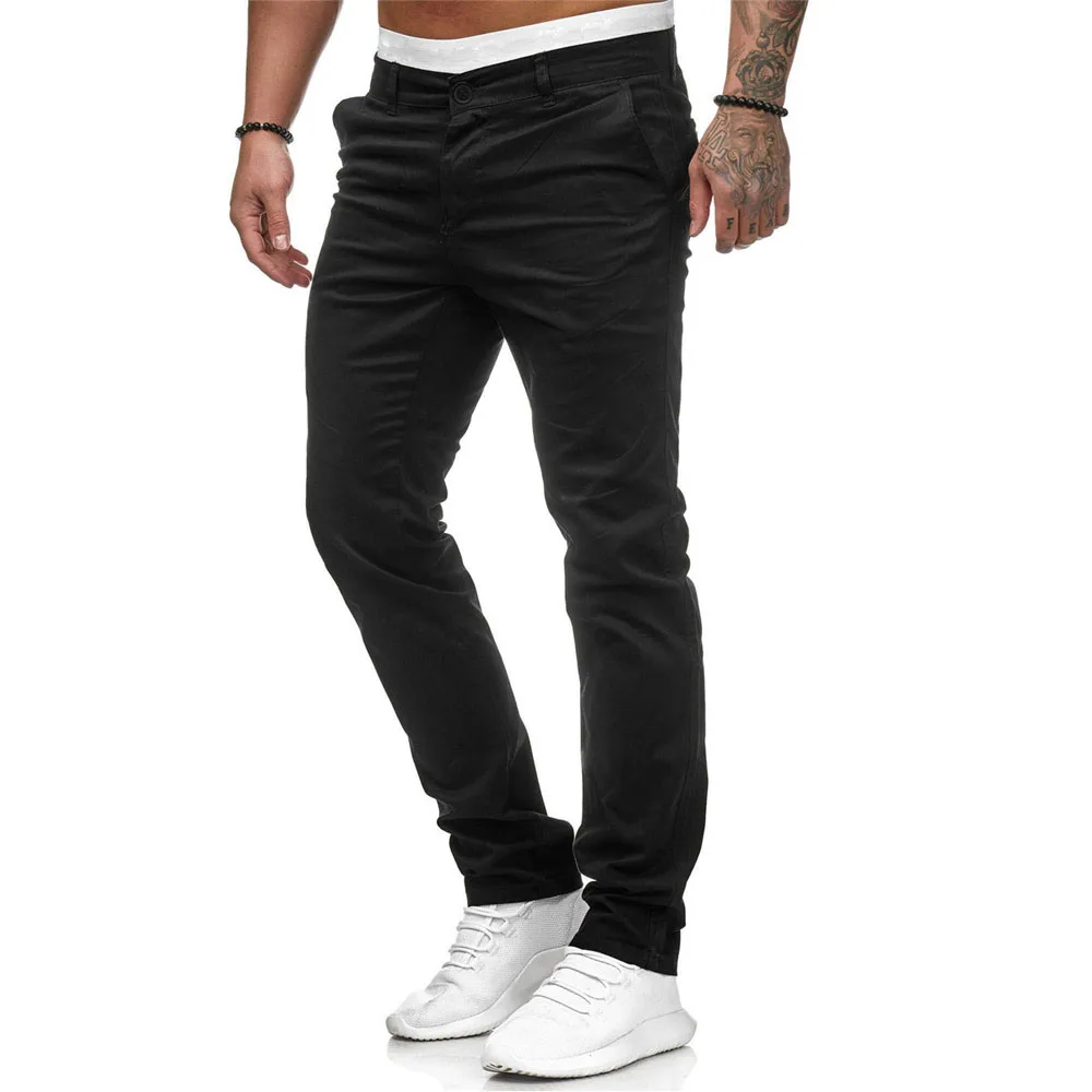 Men Slim Autumn Pants Solid Color Straight Workwear Trousers