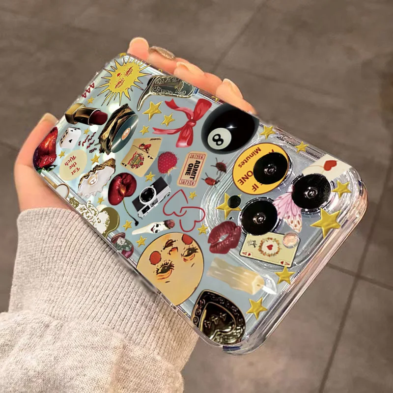 Retro Pattern Transparent TPU Phone Case Cover