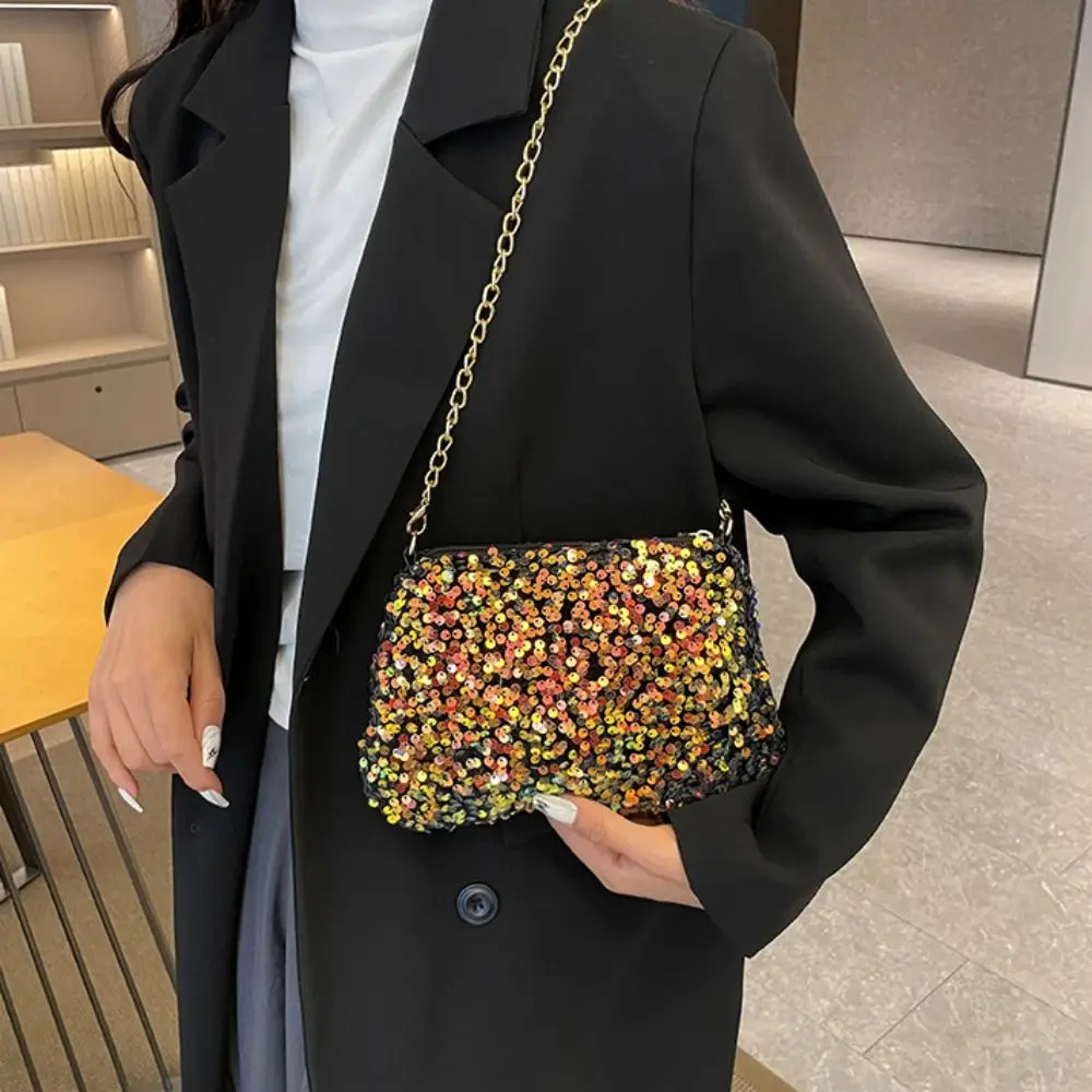 

Shiny Sweet Sequins Crossbody Bag Fashion Simple Evening Clutch Bag Korean Style Dinner Party Chain Handbag