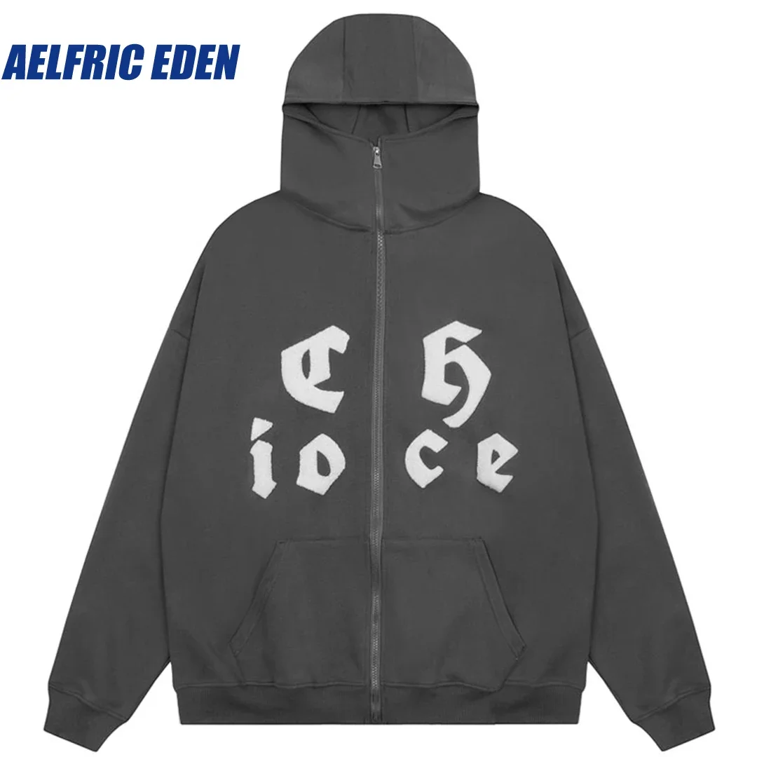 

Aelfric Eden Embroidery Letter Full Zip Up Hoodie Y2K Harajuku Zipper Sweatshirt Coat HipHop Jacket Streetwear Oversized Hoodie