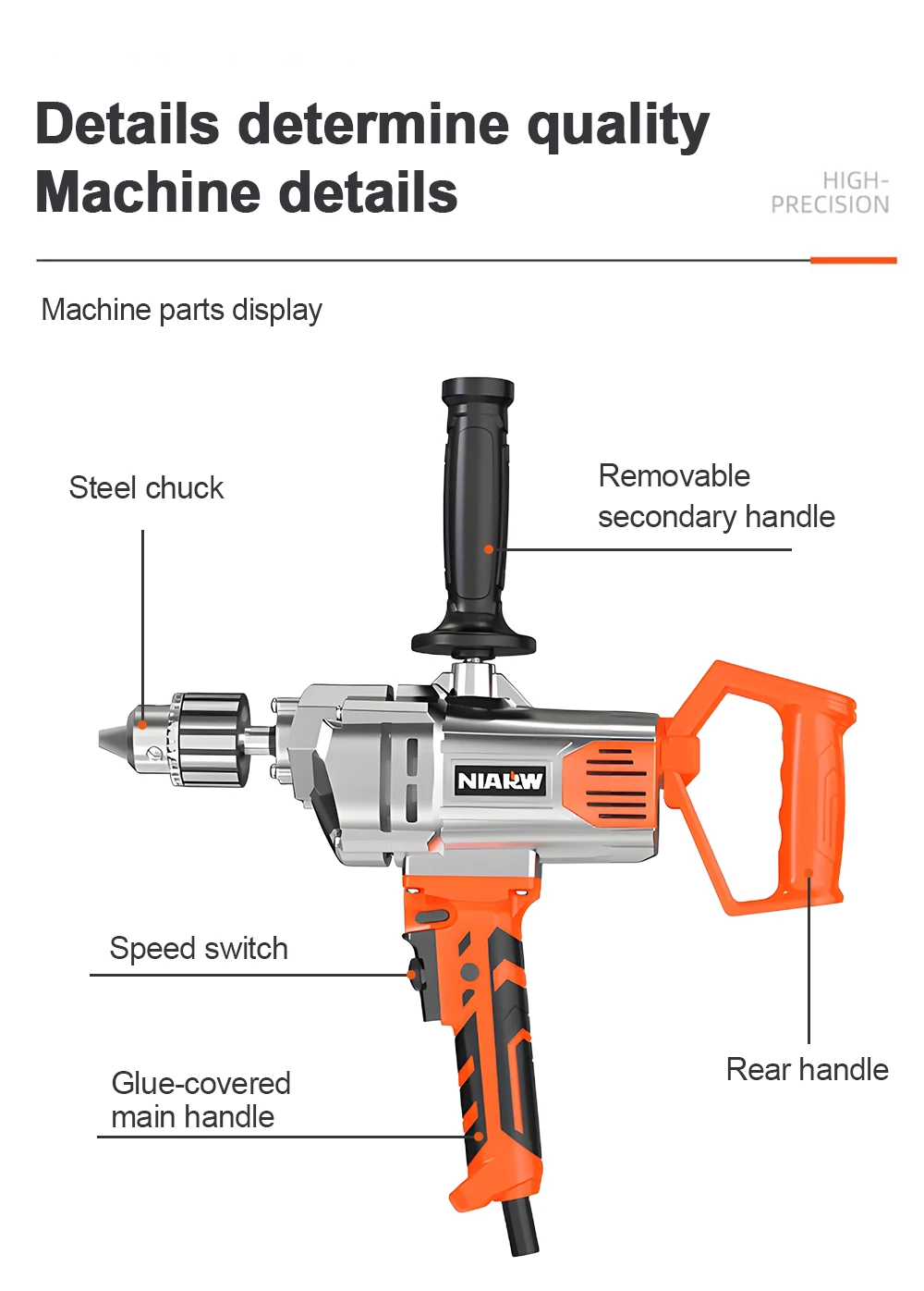 Handheld Mixing Drill Multi-Functional Mortar Mixer Putty Mixing Electric Drill