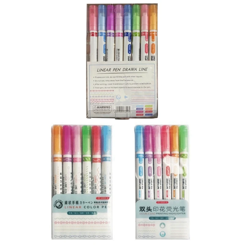 6/8Pcs Colored Pens Dual-tip Marker Pens with Roller Pen Point & Fine Tip