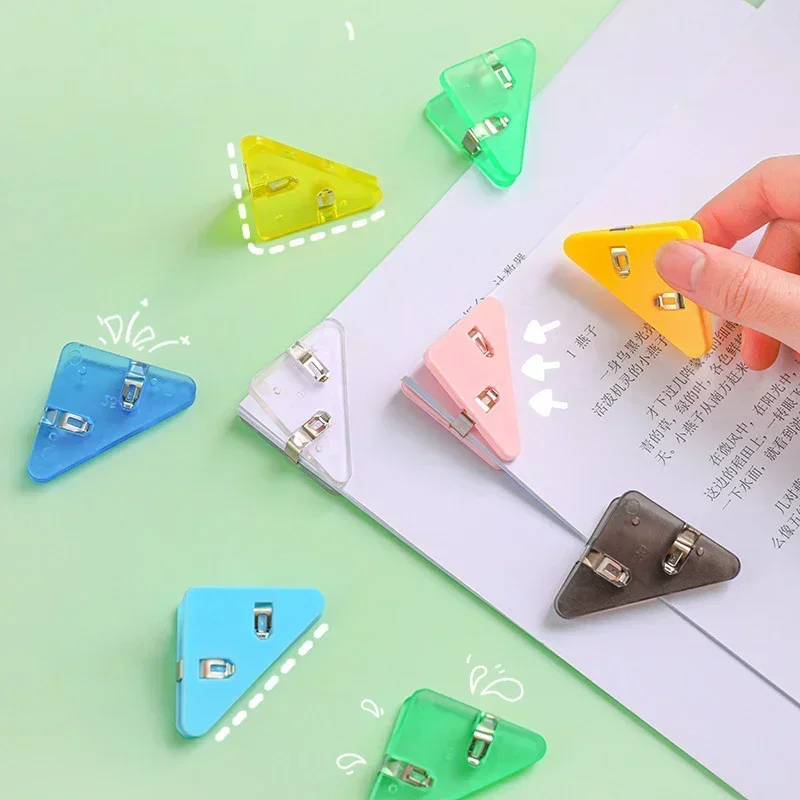 Paper Clips New 10pcs Paper Triangle Corner Clips Kawaii Page Holder File Index Photo Clamp Korean Stationery Office School Desk Organizer