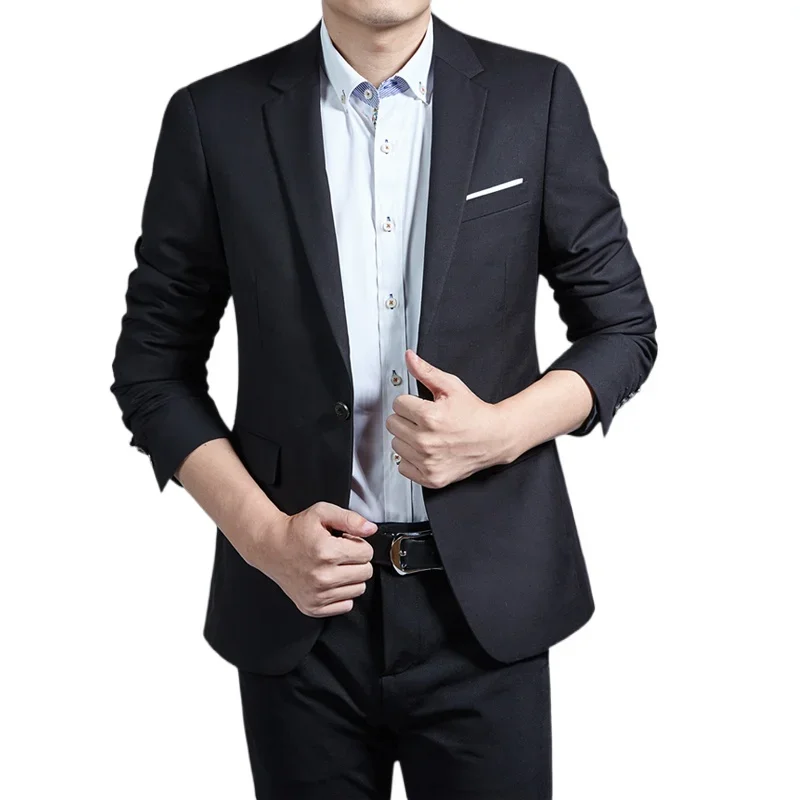 Mens Blazer Men's Casual Boutique Business Solid Color Single Button Suit Blazers Jacket Coat