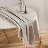 Round Tassel Plaid Tablecloths Heavy Weight Cotton Linen Fabric Dust-Proof Table Cover Kitchen Dining Party Tabletop Decorations 4