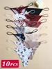 10Pcs Women Seamless Thongs Thin Strap Low Waist High Flexibility Panties Sexy Underwear Ladies Briefs T-back Comfortable Women