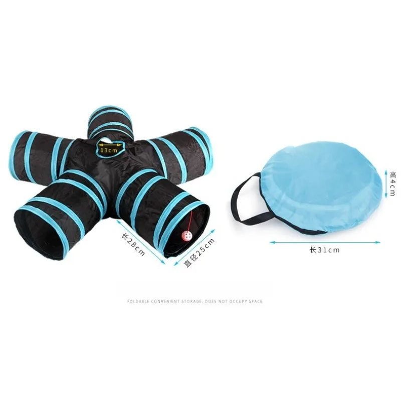Interactive Foldable 5-Entry Cat Play Tunnel Toy Breathable Cross Pass Drill Barrel Tunnel for Indoor Outdoor Cat Kitty Supplies 5