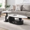 2-Piece Modern Oval Decorative Coffee Table with White Faux Marble Top and Black Metal Base and 1 Drawer, Coffee Table 1