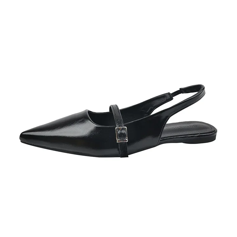 French Flat Black Baotou Sandals Fairy Shoes 2025 New Spring and Summer Pointy Diamond Temperament Single Shoes Zapatos De Mujer 6