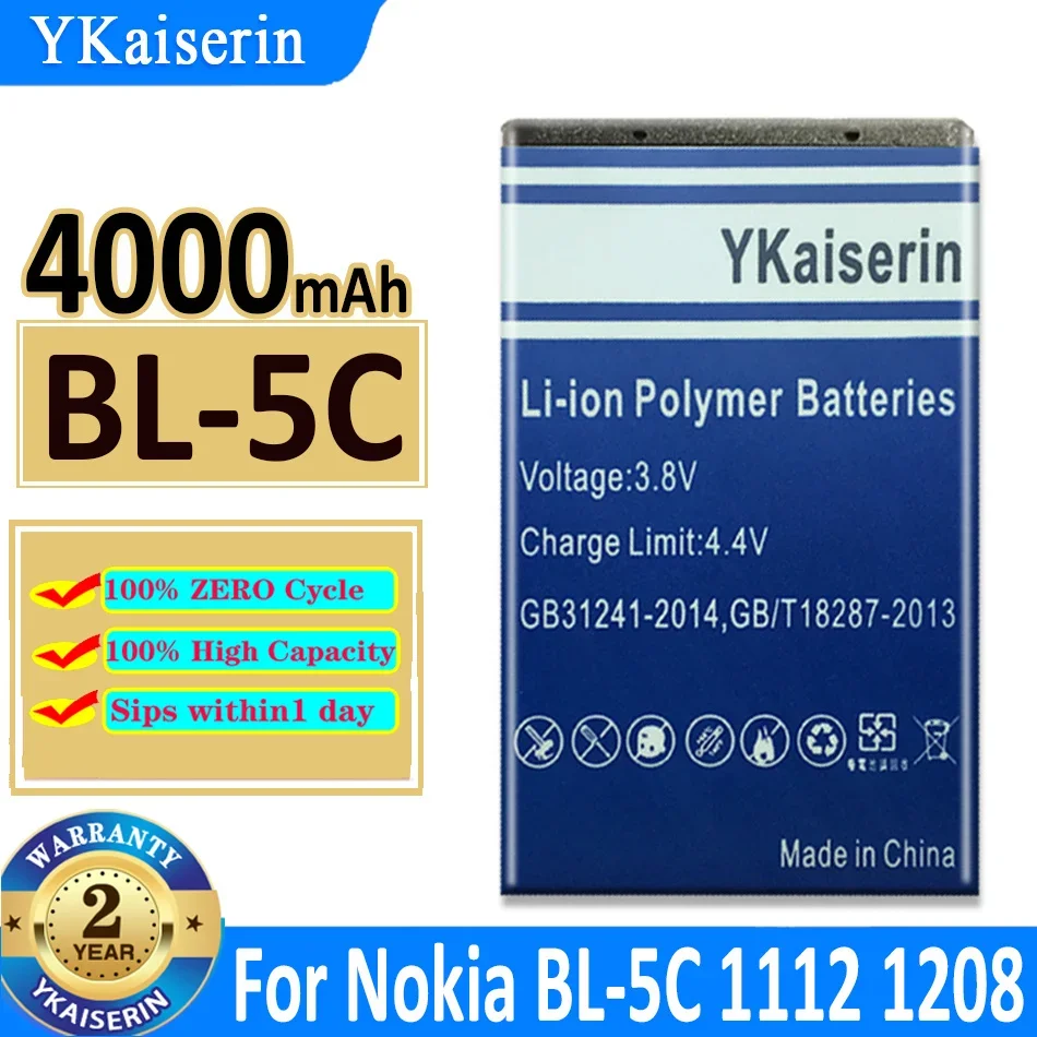 Ykaiserin Batteria Gold Bl-5C Ad Alta Capacità Per Nokia 2610 1100 1110 1112 1116 6230 6630 N70 N71 N72 N91 E60 Batteria 5C Bl5C